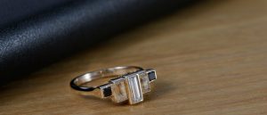 The Goldsmithy 18ct White Gold White, Black Diamond and Rutilated Quartz Art Deco Ring